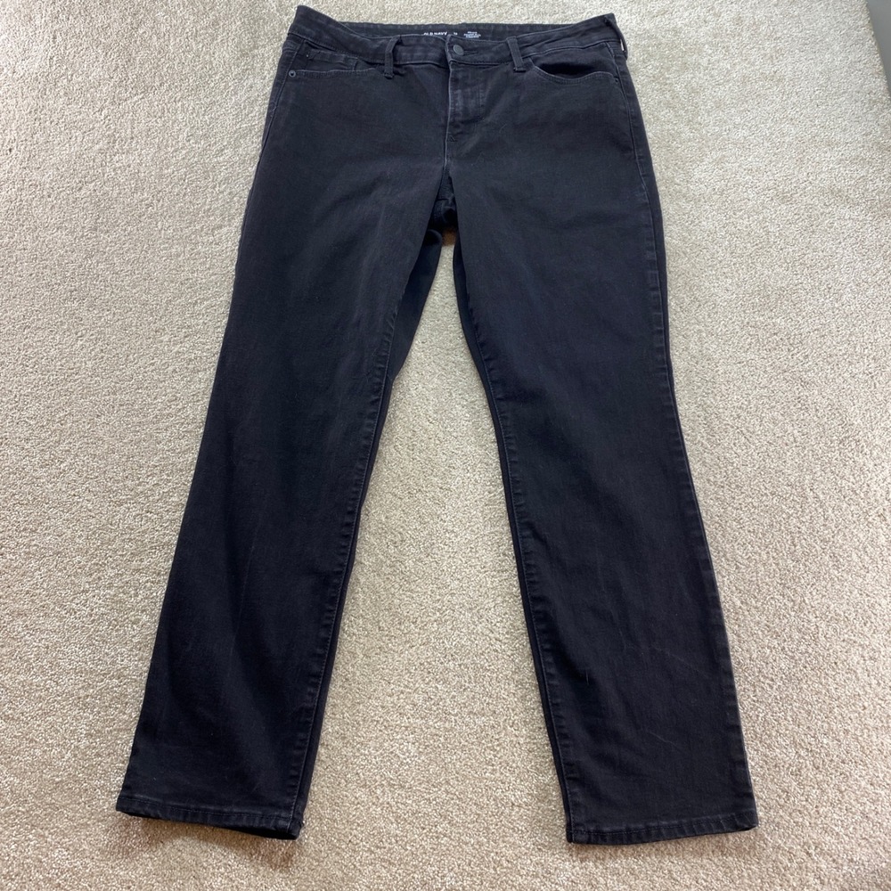 Old Navy Power Slim Straight Jeans Womens 12 Black Mid-Rise Stretch Denim